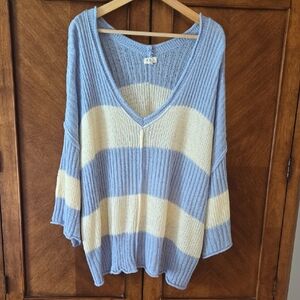POL V-Neck Sweater - Blue and Cream Stripes